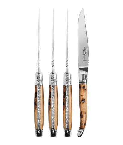 Goyon-Chazeau Set of 4 Laguiole Steak Knives with Juniper Wood Handles