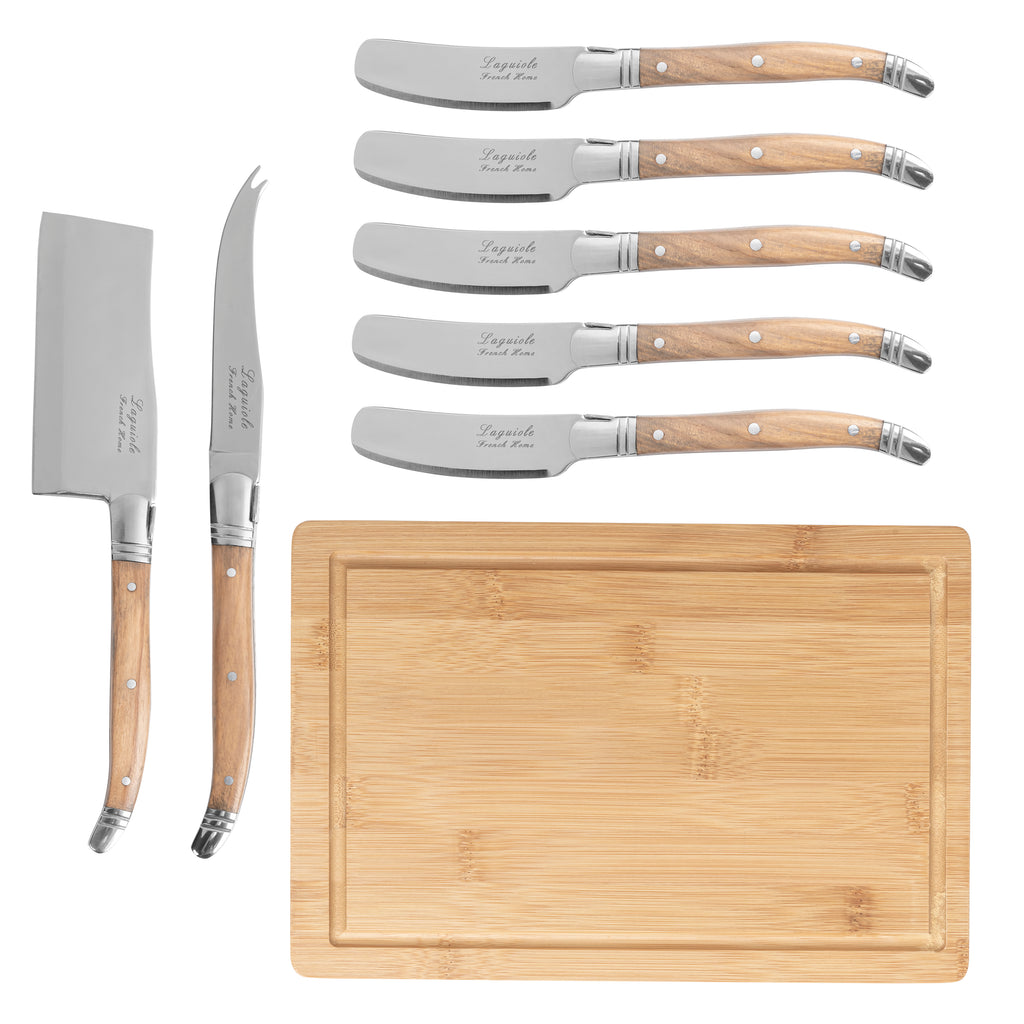 French Home Connoisseur 8-Piece Laguiole Cheese Knife, Spreader and Board Set