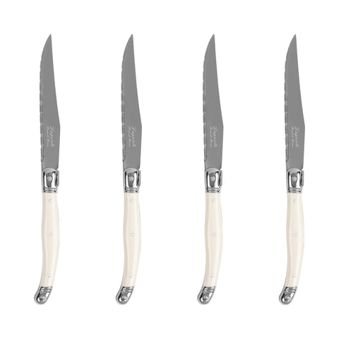 French Home Laguiole Connoisseur 4-Piece Steak Knife Set with Ivory-Colored Handles