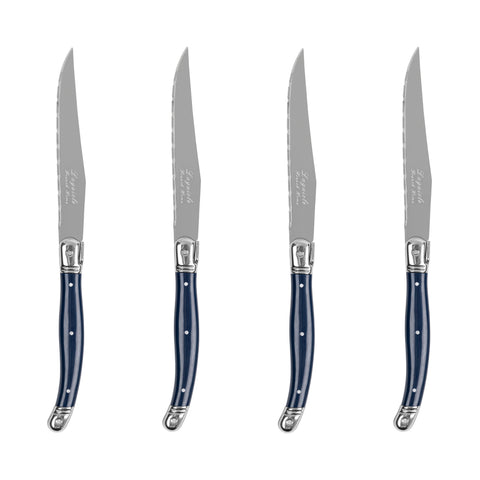 French Home Laguiole Connoisseur 4-Piece Steak Knife Set with Navy Handles