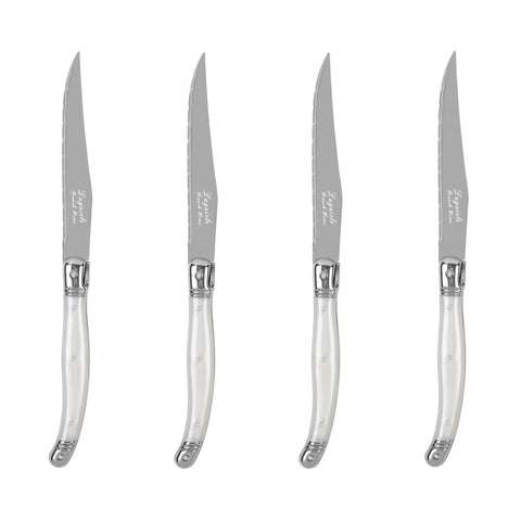 French Home Laguiole Connoisseur 4-Piece Steak Knife Set with Pearl White Handles