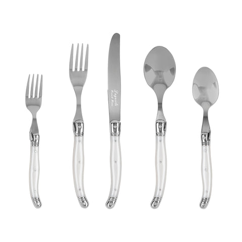 French Home Laguiole Connoisseur 20-Piece 18/10 Stainless-Steel Flatware Set with Pearl White Handles