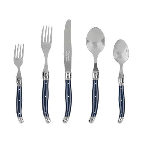 French Home Laguiole Connoisseur 20-Piece 18/10 Stainless-Steel Flatware Set with Navy Handles