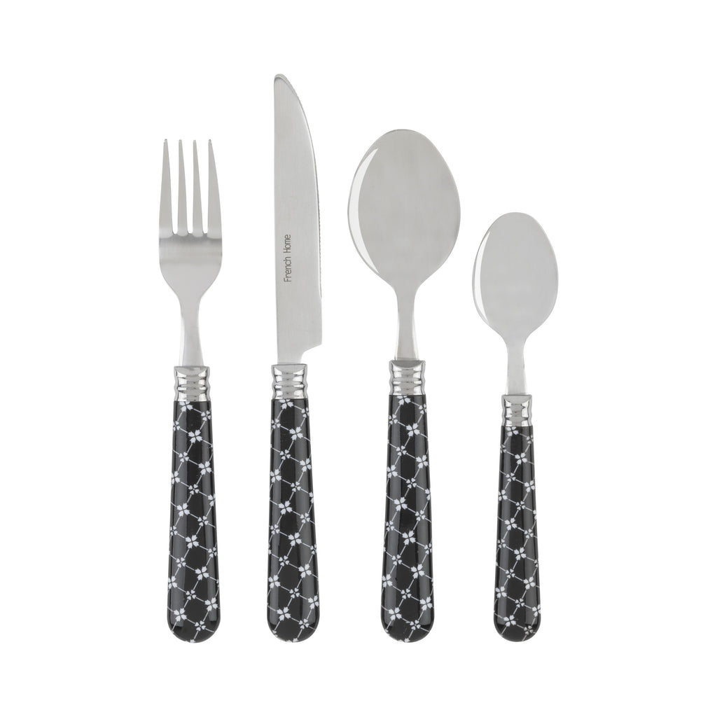 French Home Bistro 16-Piece Stainless Steel Flatware Set, Service for 4, Abstract Butterfly