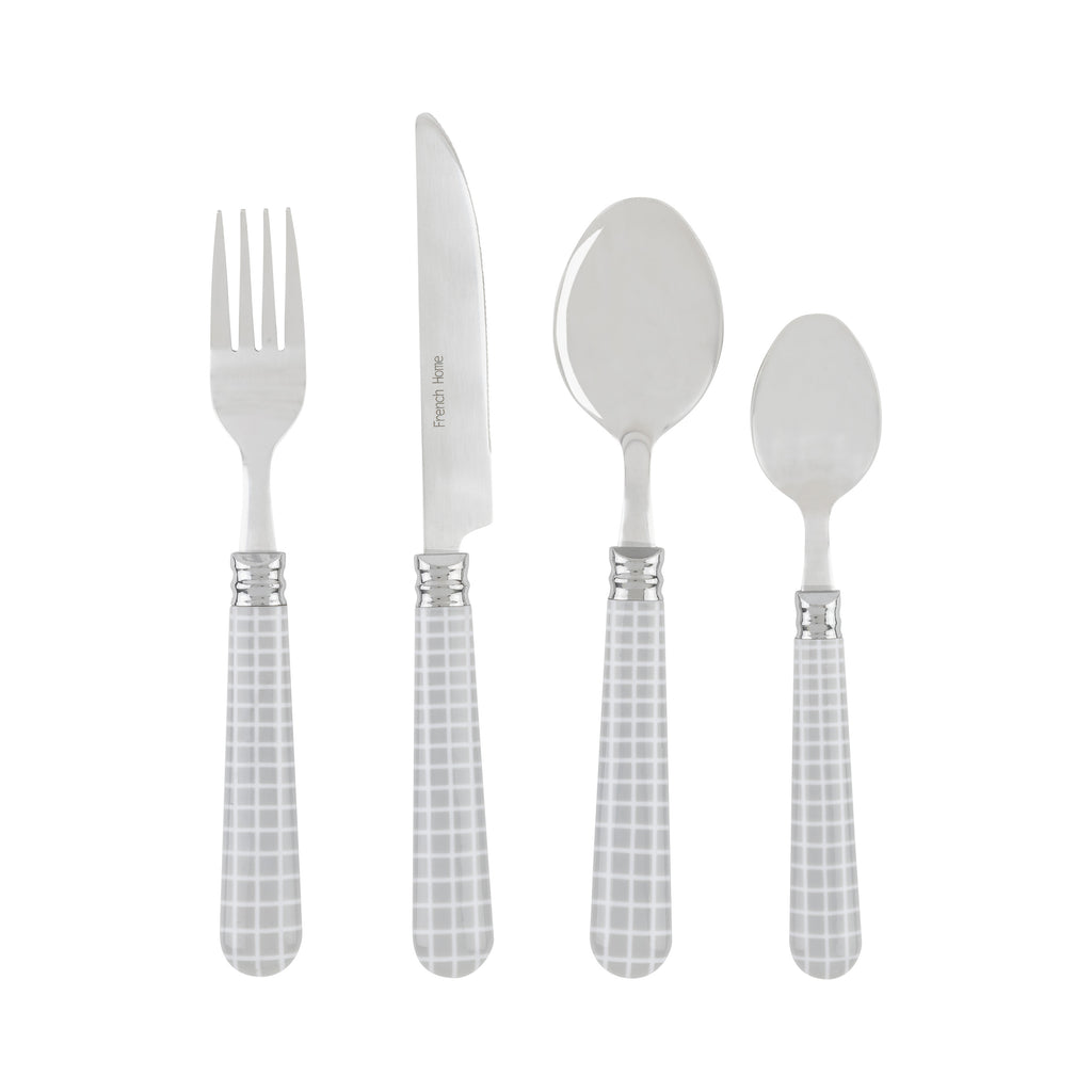 French Home Bistro 16-Piece Stainless Steel Flatware Set, Service for 4, Geometric Grid