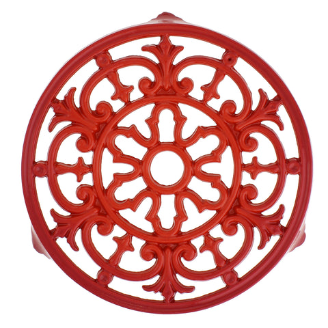 Chasseur French Fleur De Lys Enameled Cast Iron Trivet, 9-inch Diameter, Red