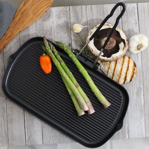 Chasseur French Cast Iron Rectangle Grill With Folding Handle, 14-inch, Black