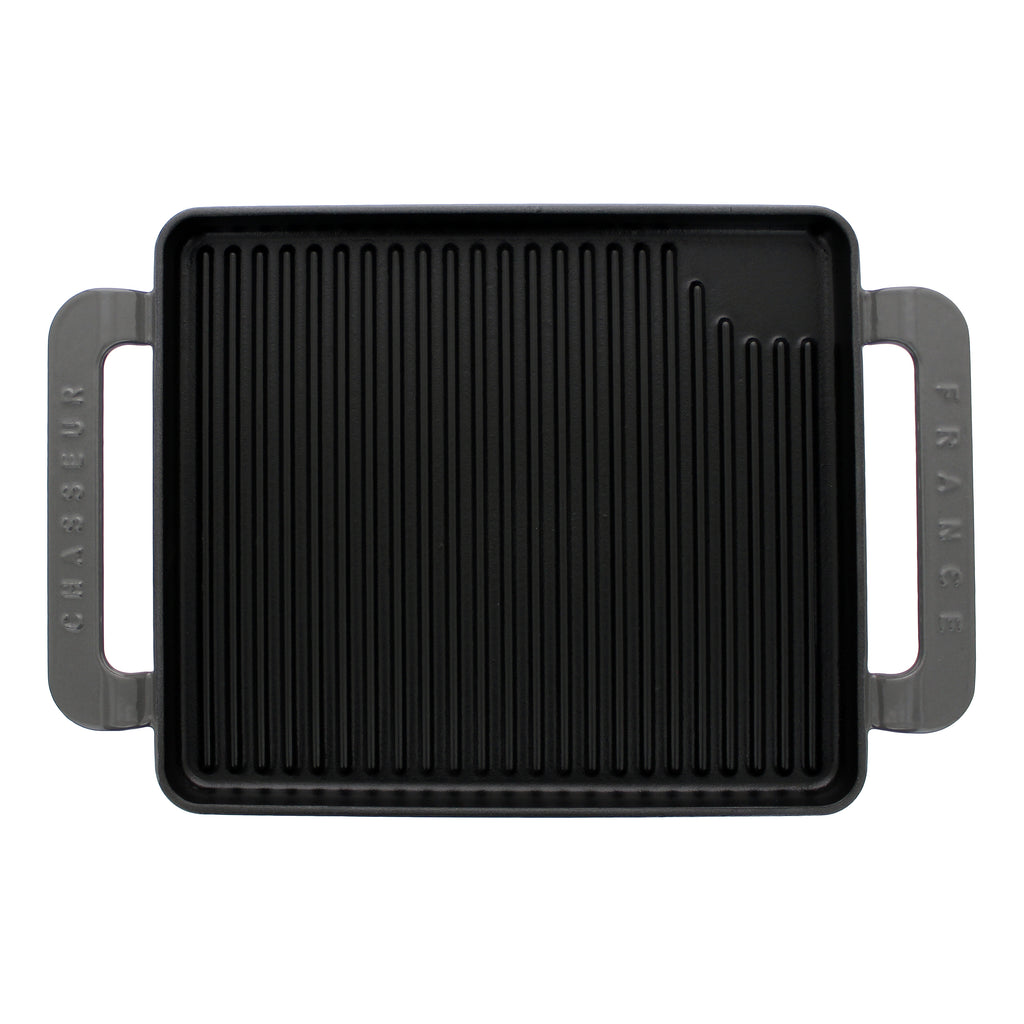 Chasseur French Rectangular Enameled Cast Iron Grill, 10-inch, Caviar Grey