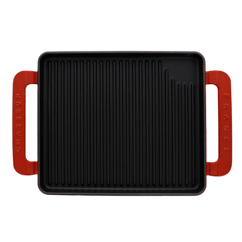 Chasseur French Rectangular Enameled Cast Iron Grill, 10-inch, Red