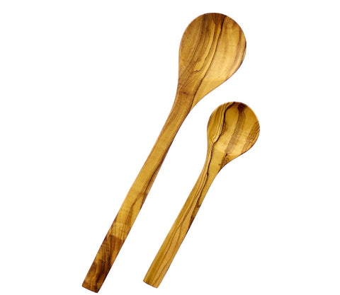 French Home Olive Wood Set of 2 Serving Spoons 8-inch and 12-inch