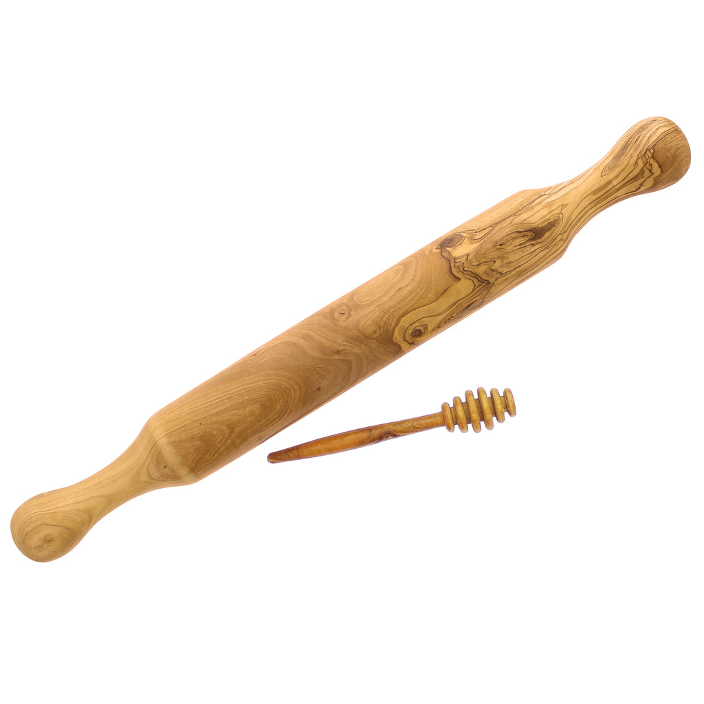 French Home Olive Wood Rolling Pin and Honey Dripper