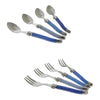 French Home Laguiole Cocktail or Dessert Spoons and Forks, Set of 8, Shades of Blue