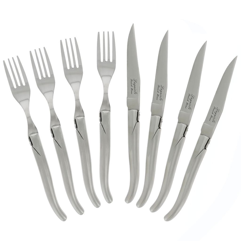 French Home Laguiole Connoisseur Stainless Steel 8-piece Steak Knife and Fork Set.