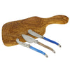 French Home Laguiole Set of 3 Cheese Knives with 14-inch Olive Wood Cheese Board