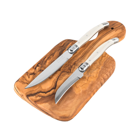 French Home Olive Wood 11-inch Cutting Board and Set of 2 Laguiole Citrus Knives