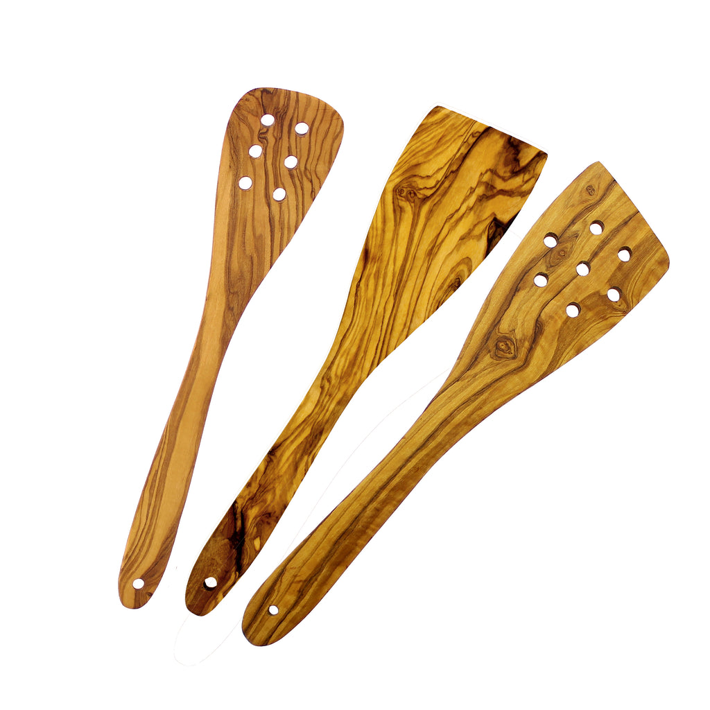 French Home Olive Wood 3 Piece Spatula Set