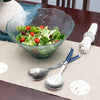 French Home Recycled Clear Glass 12"W x 6"H, Coastal Salad Bowl and Laguiole Salad Servers with Navy Blue Handles