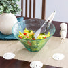 French Home Recycled Clear Glass 12"W x 6"H, Coastal Salad Bowl and Laguiole Salad Servers with Faux Ivory Handles