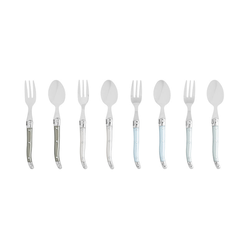 French Home Laguiole Cocktail or Dessert Spoons and Forks, Set of 8, Mother of Pearl
