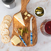 French Home Jubilee Cheese Knife, Fork, and Olive Wood Board Set - Shades of Denim