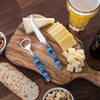 French Home Jubilee Cheese Knife, Bottle Opener and Olive Wood Board Set - Shades of Denim