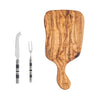 French Home Jubilee Cheese Knife, Fork, and Olivewood Board Set - Shades of Graphite