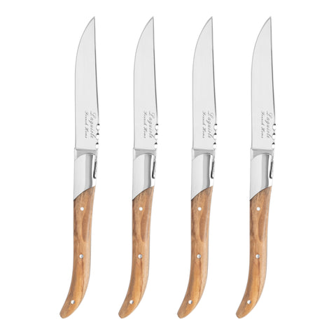 French Home Laguiole Set of 4 Connoisseur Steak Knives with Olive Wood Handles