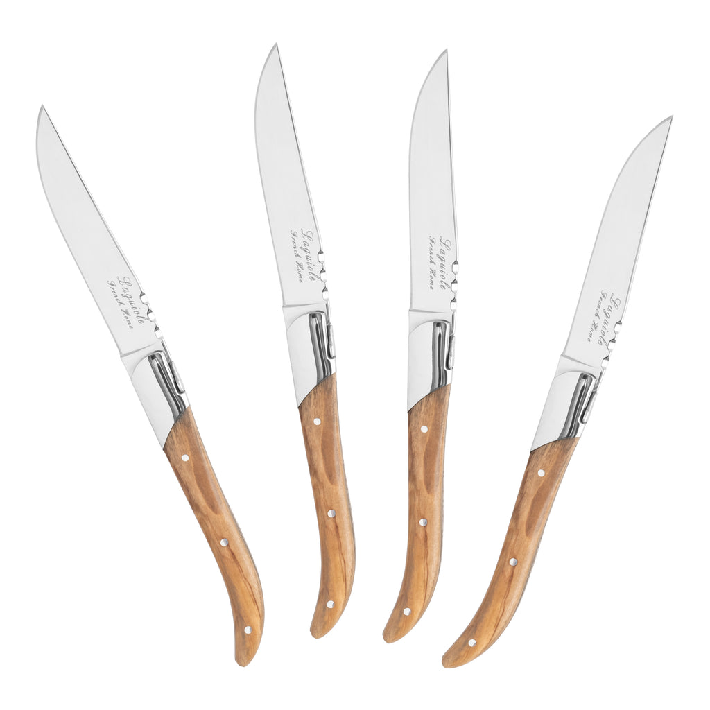 French Home Laguiole 4pk Stainless Steel Connoisseur BBQ Steak Knives with  Wood Handles Black