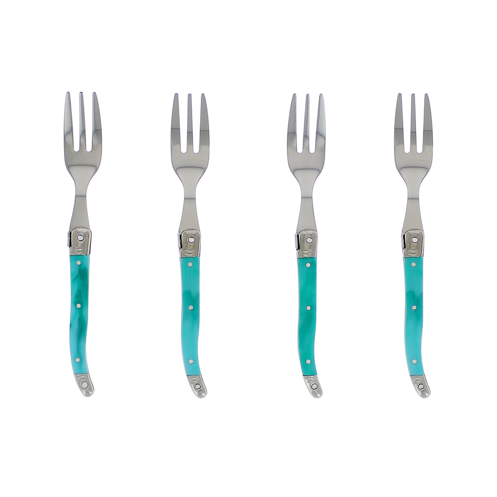French Home Laguiole Cake Forks, Set of 4, Faux Turquoise