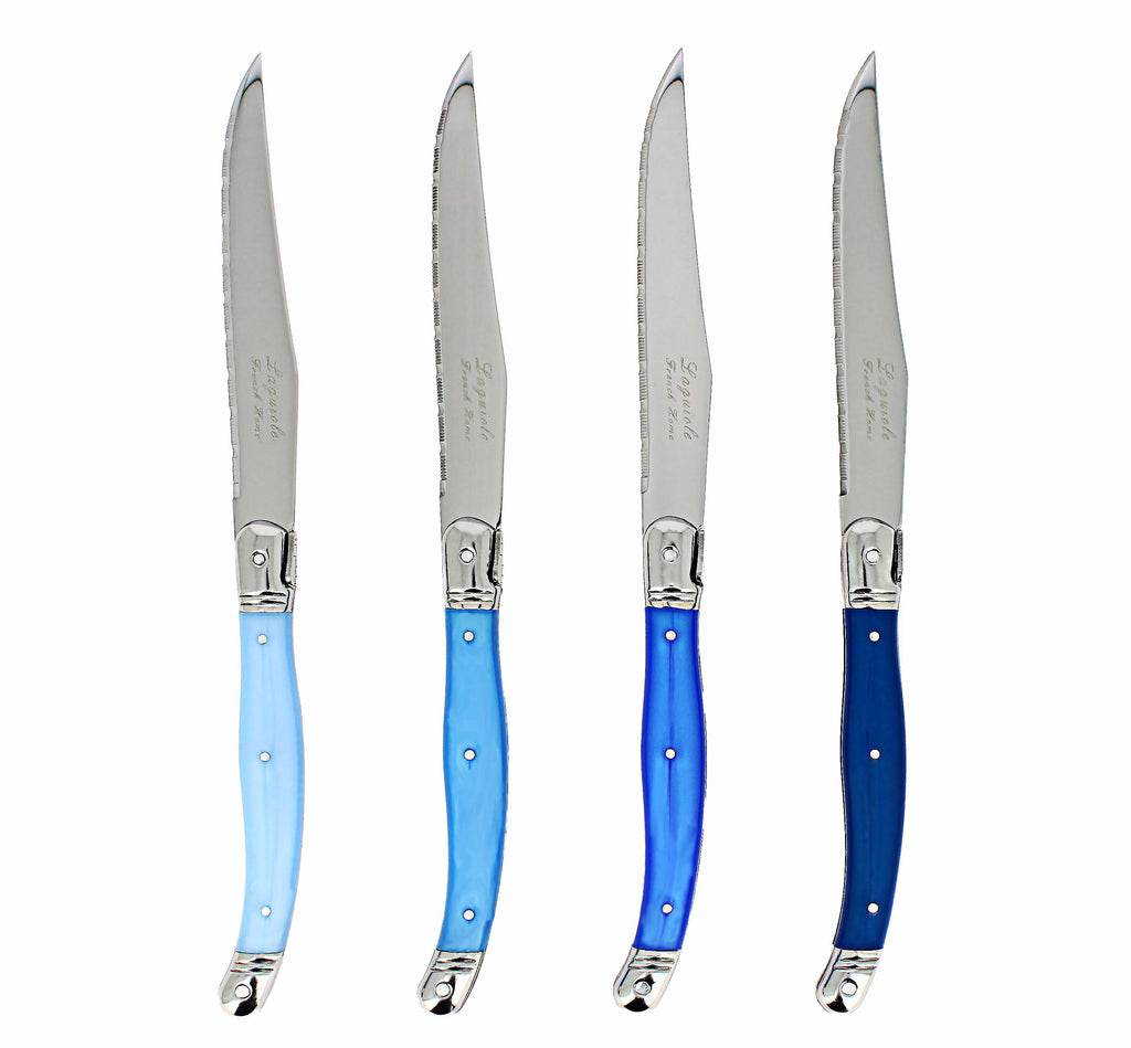 French Home Set of 4 Laguiole Steak Knives, Shades of Blue