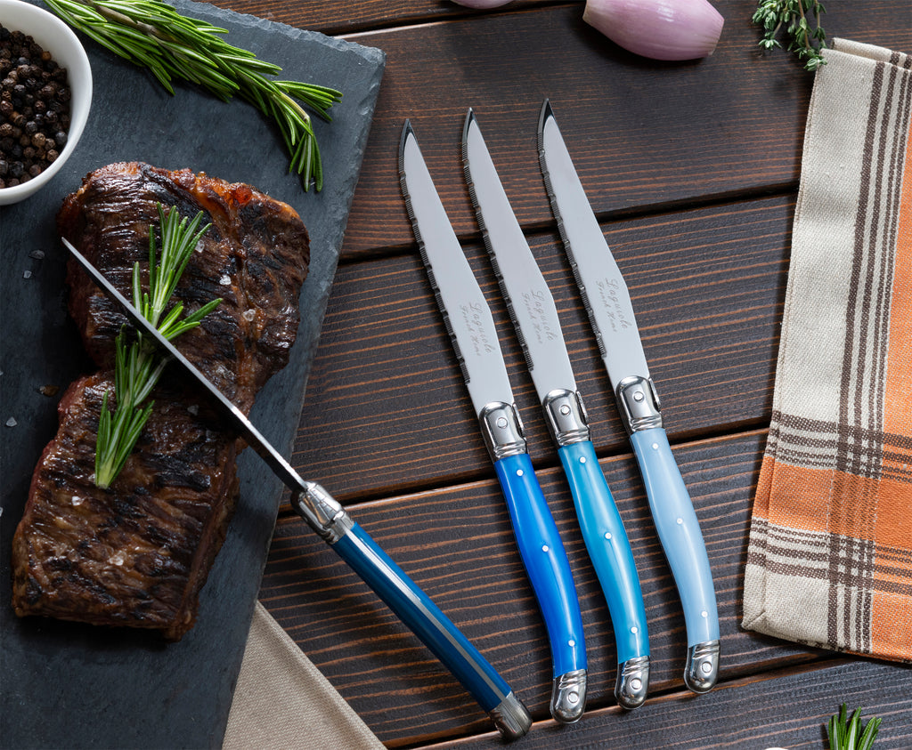 Nontron Steak Knives Acrylic Sky Blue - Laguiole Imports