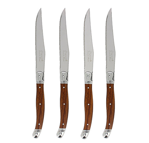 French Home Set of 4 Laguiole Steak Knives, Wood Grain