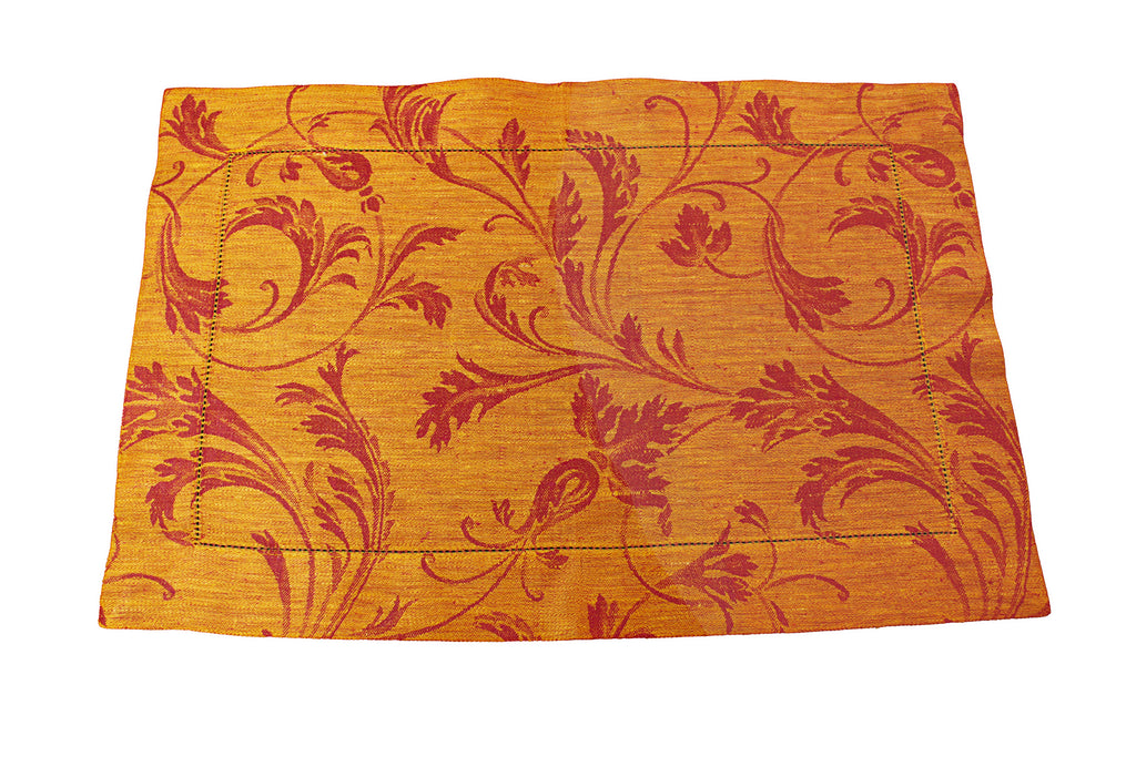 French Home Linen Set of 6 Renaissance Placemats -Warm Sienna and Saffron