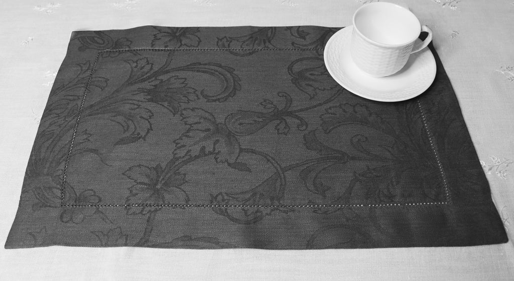 French Home Linen Set of 6 Renaissance Placemats - Dark Grey
