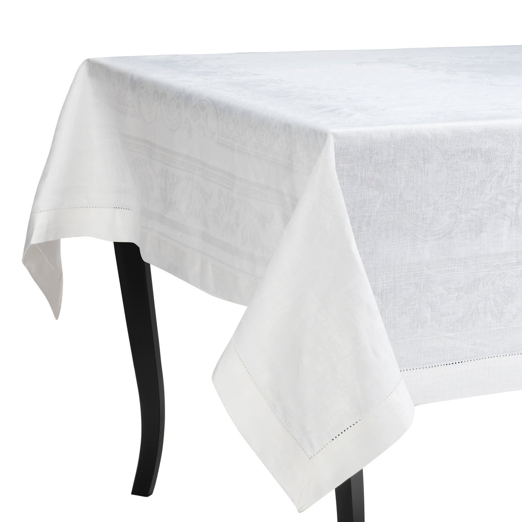 French Home Linen 71" x 124" Arboretum Tablecloth - White