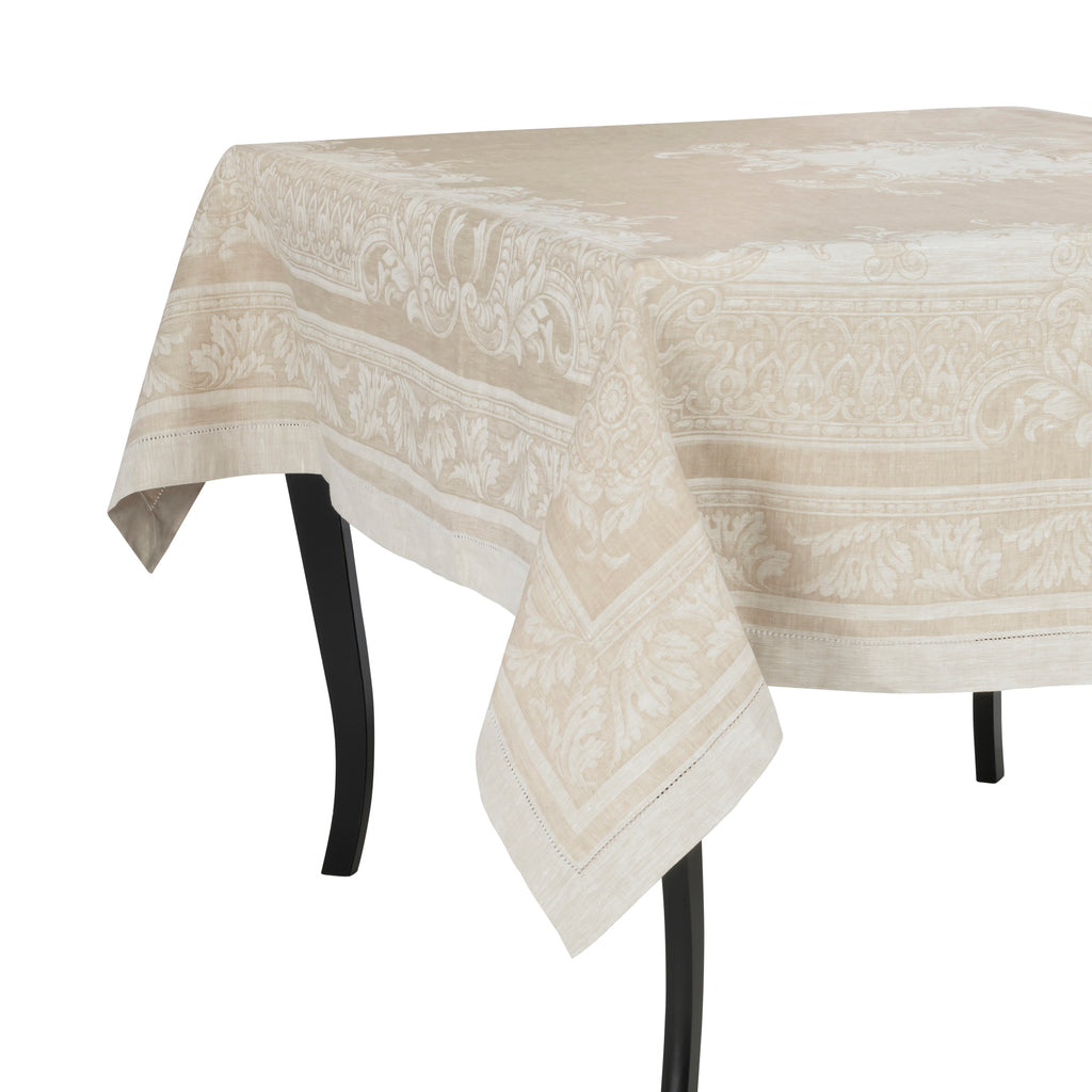 French Home Linen 71" x 104" Arboretum Tablecloth - Ivory and Taupe