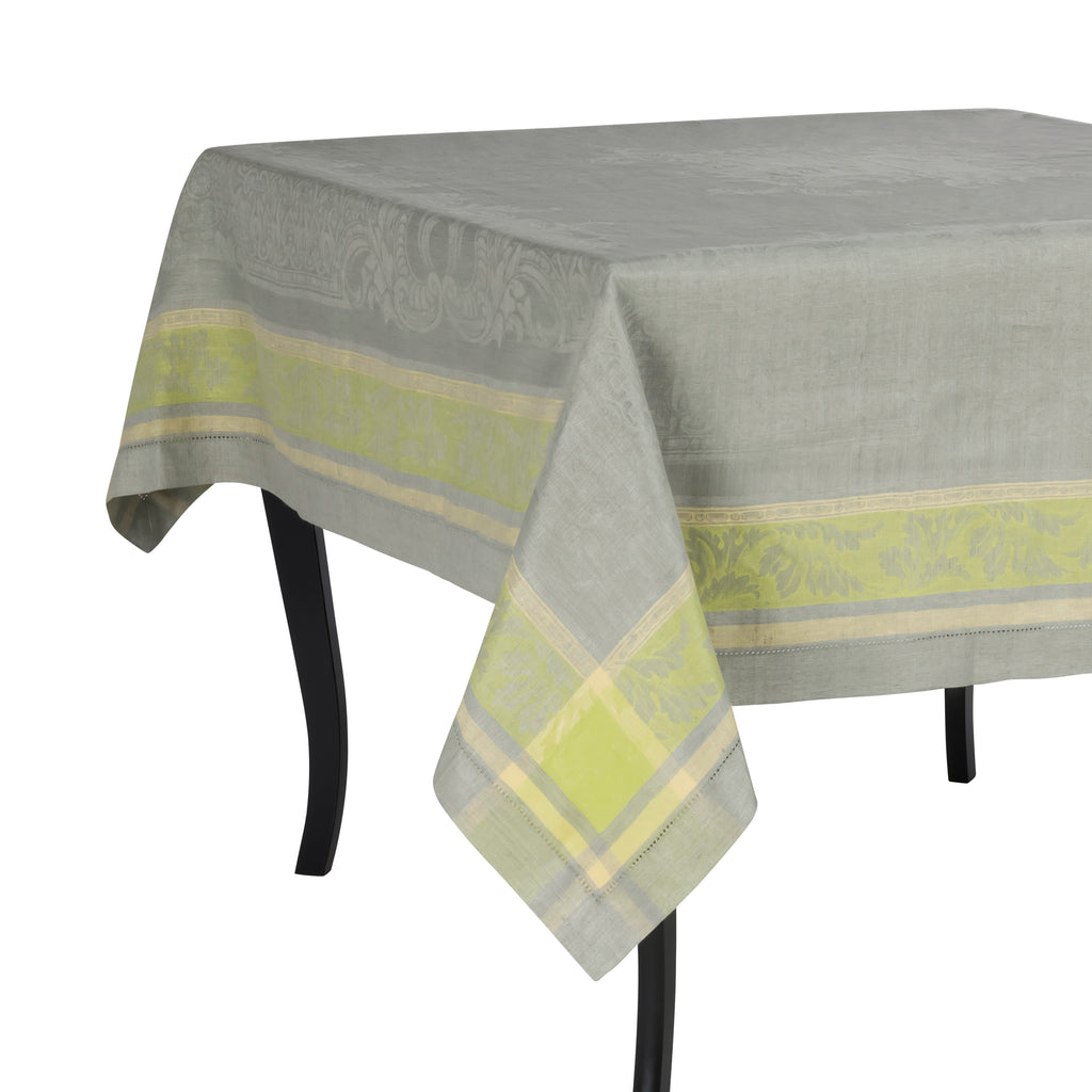 French Home Linen 71" x 71" Arboretum Tablecloth -  Grey and Chartreuse