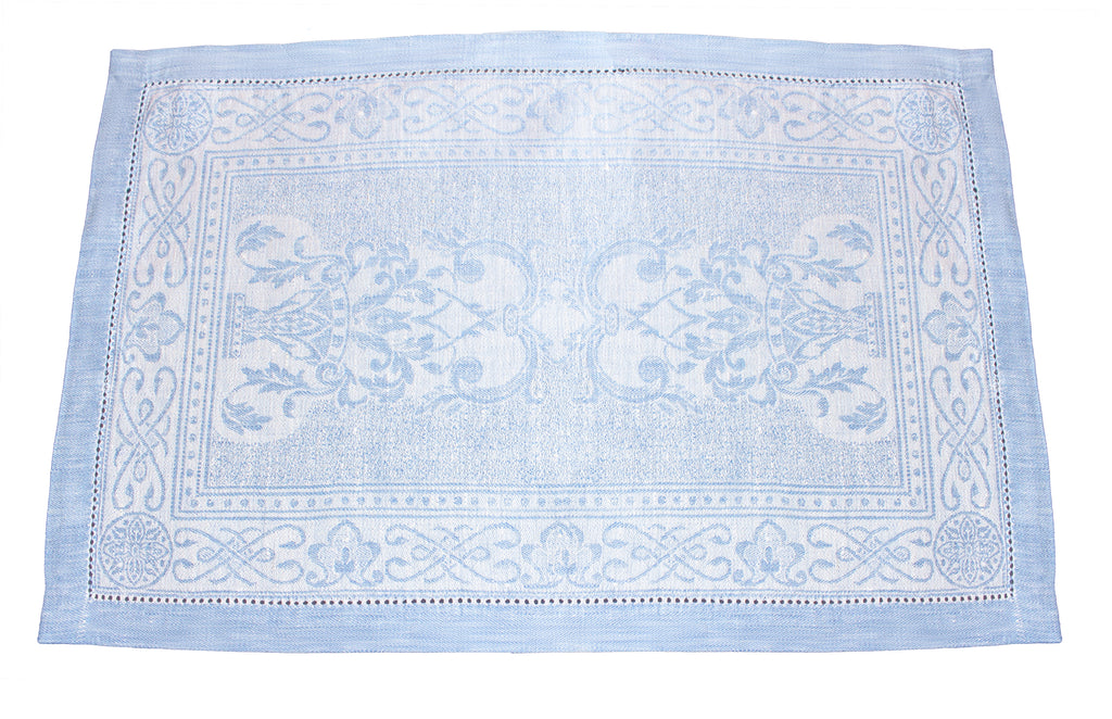French Home Linen Set of 6 Astra Placemats - Ivory and Light Blue