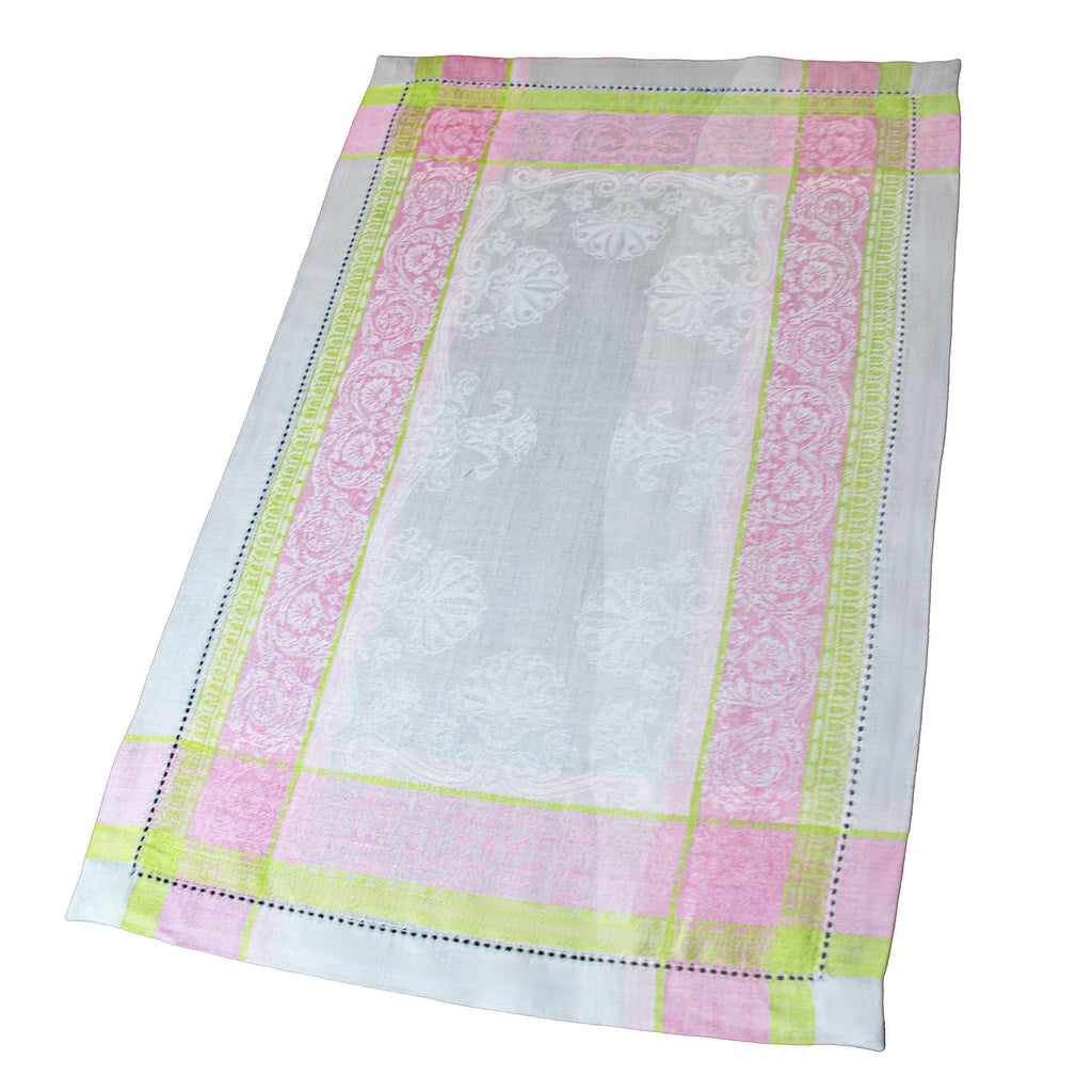 French Home Linen Set of 6 Cleopatra Placemats - Chartreuse, Rose, and Pale Lavender