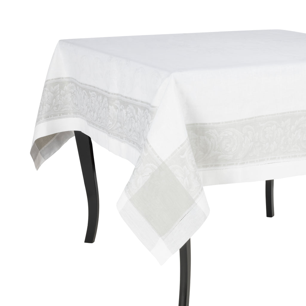 French Home Linen 71" x 124" Paris Tablecloth - White and French Grey