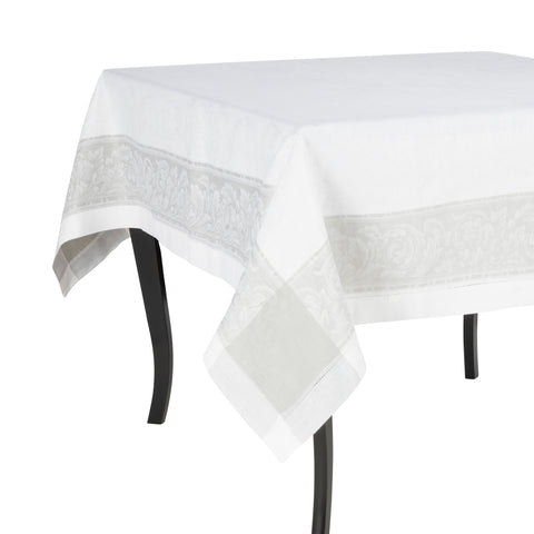 French Home Linen 71" x 71" Paris Tablecloth - White and French Grey