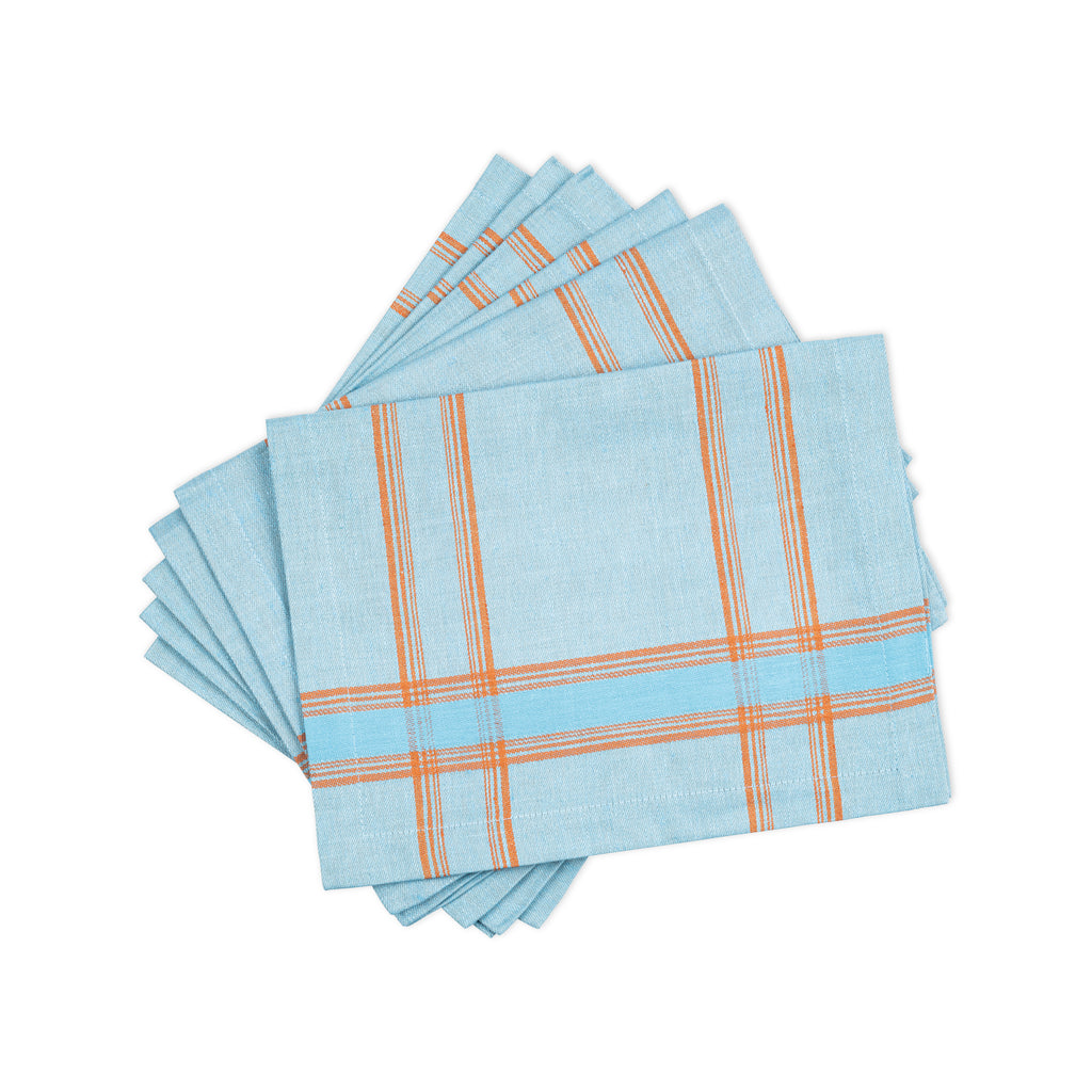 French Home Linen Set of 6 Boulevard Placemats – Denim and Terracotta