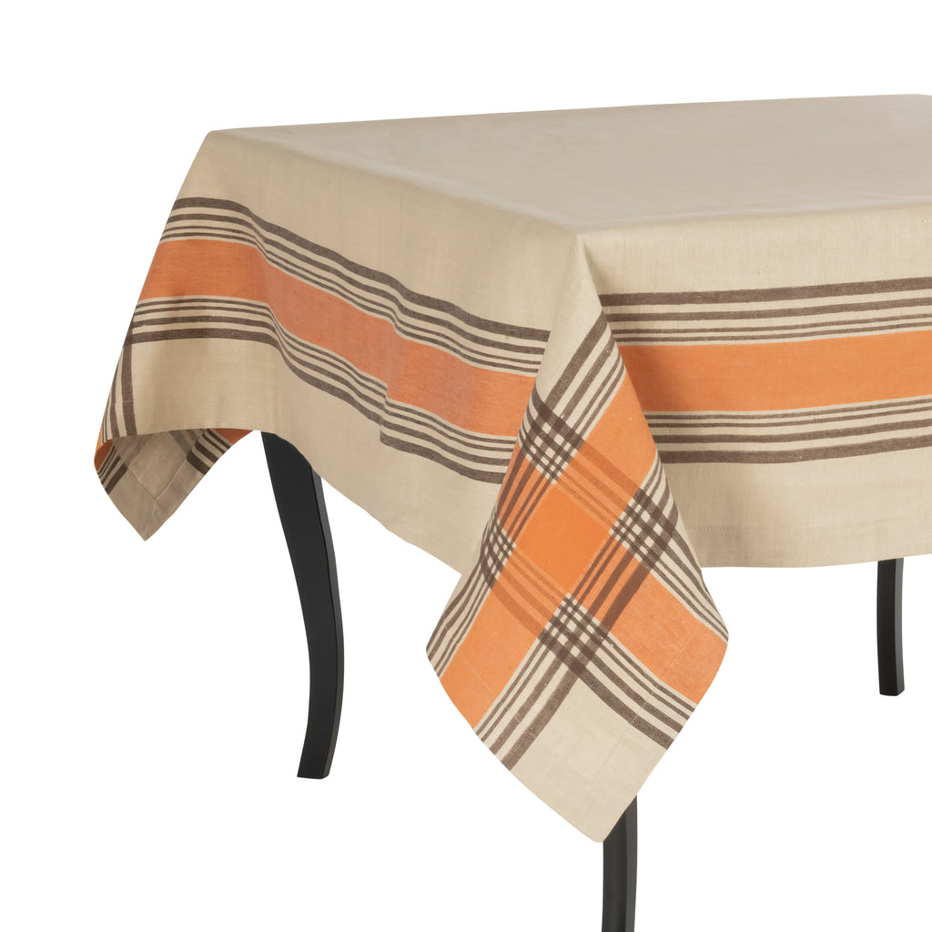 French Home Linen 68" x 124" Boulevard Tablecloth - Tan, Terracota and Chocolate