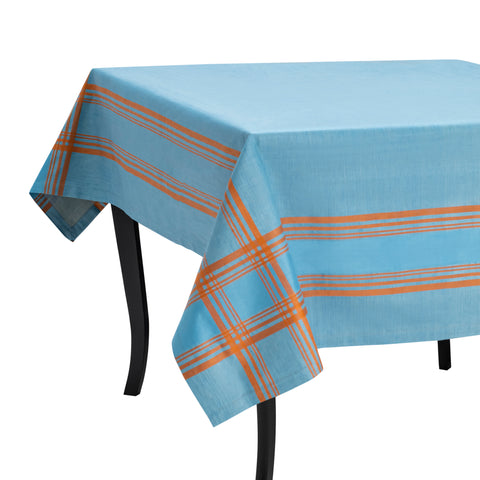 French Home Linen 60" x 71" Boulevard Tablecloth – Denim and Terracotta