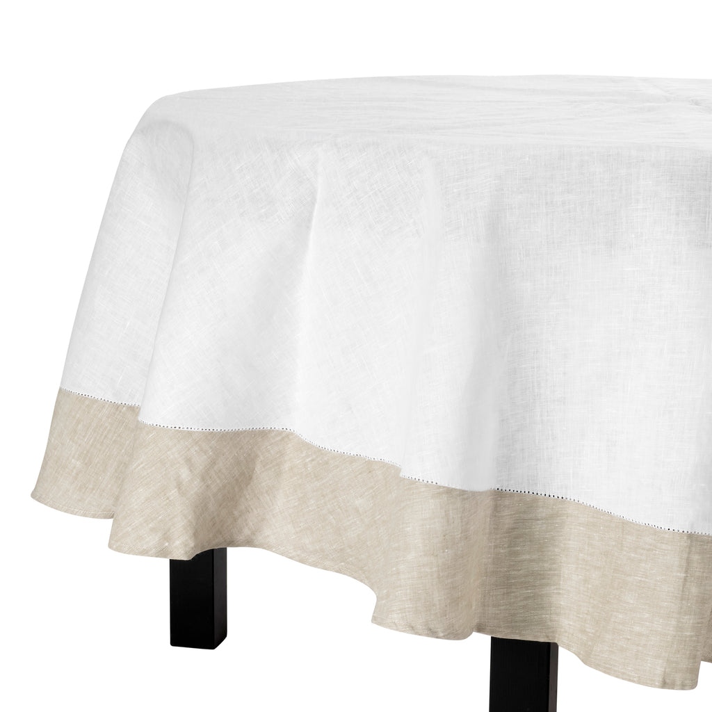 French Home Linen 94" Rotunda Tablecloth - White and Beige